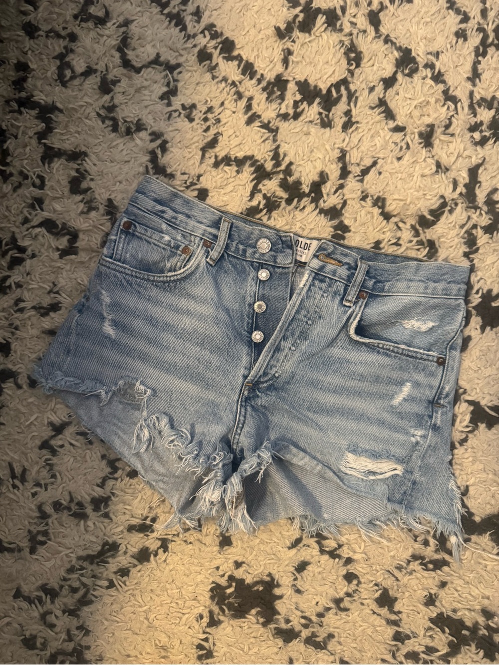 Agolde Light Blue Denim Shorts - Cutoff High-Rise